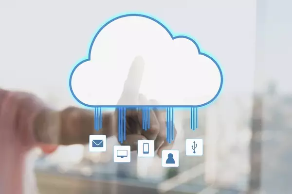 Website hosting concept with cloud imagery
